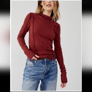 Free People We The Free Womens Long Sleeve Turtleneck Sweater Red/Brown Size XS